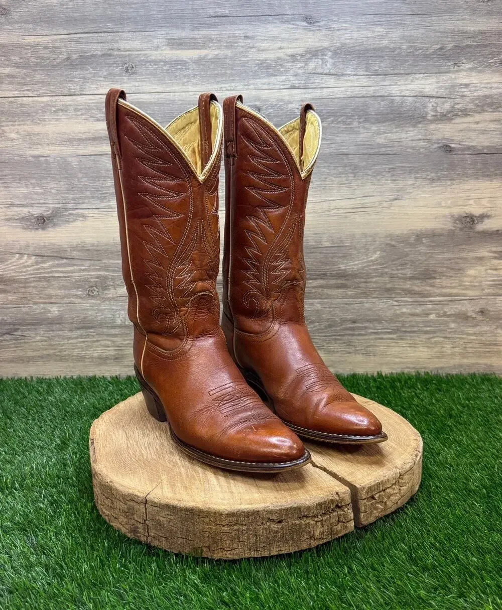 Acme Men - Size 6.5C - Vintage Brown/Cream Western Cowboy Boots Style 40375